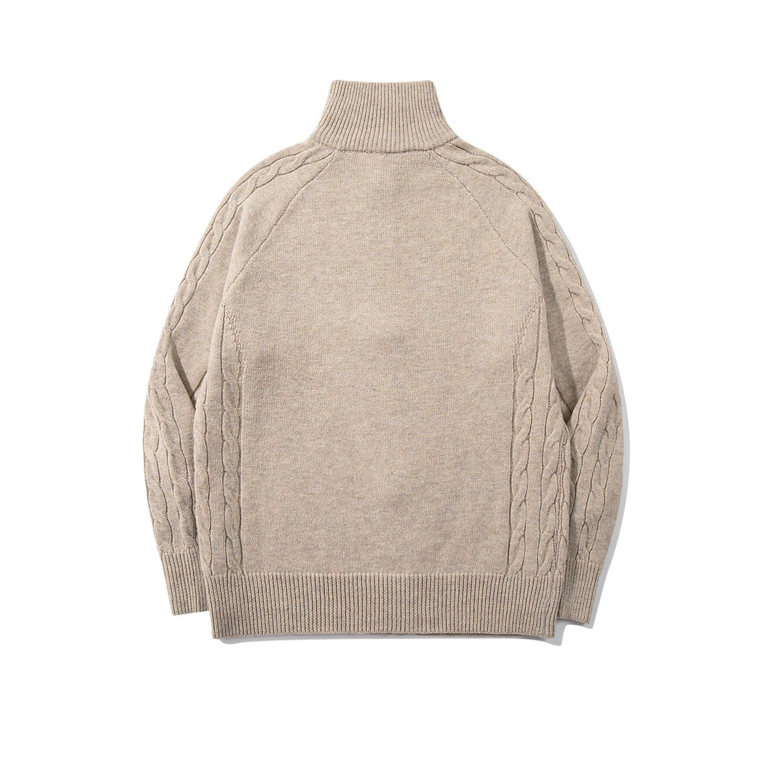 Herren Grobstrick‑Zipjacke mit Funnelkragen, Raglanärmeln und Zopfmuster Drune