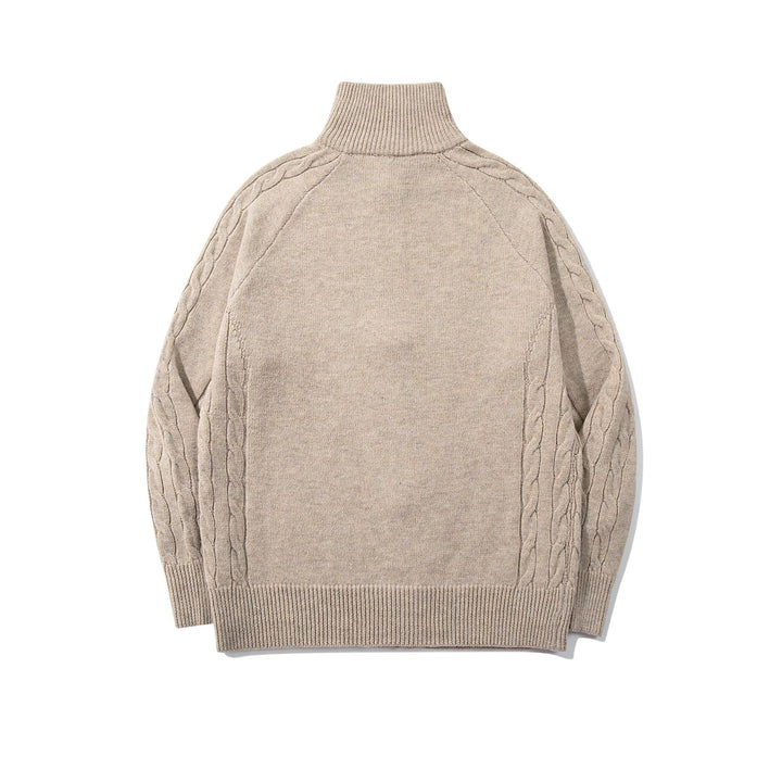 Herren Grobstrick‑Zipjacke mit Funnelkragen, Raglanärmeln und Zopfmuster Drune
