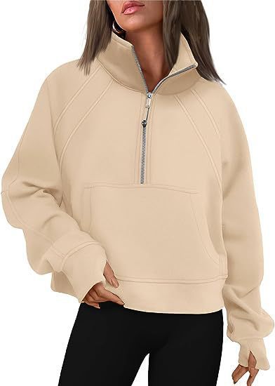 Damen sportlicher Hoodie mit kurzem Reißverschluss und praktischer Kängurutasche Drune
