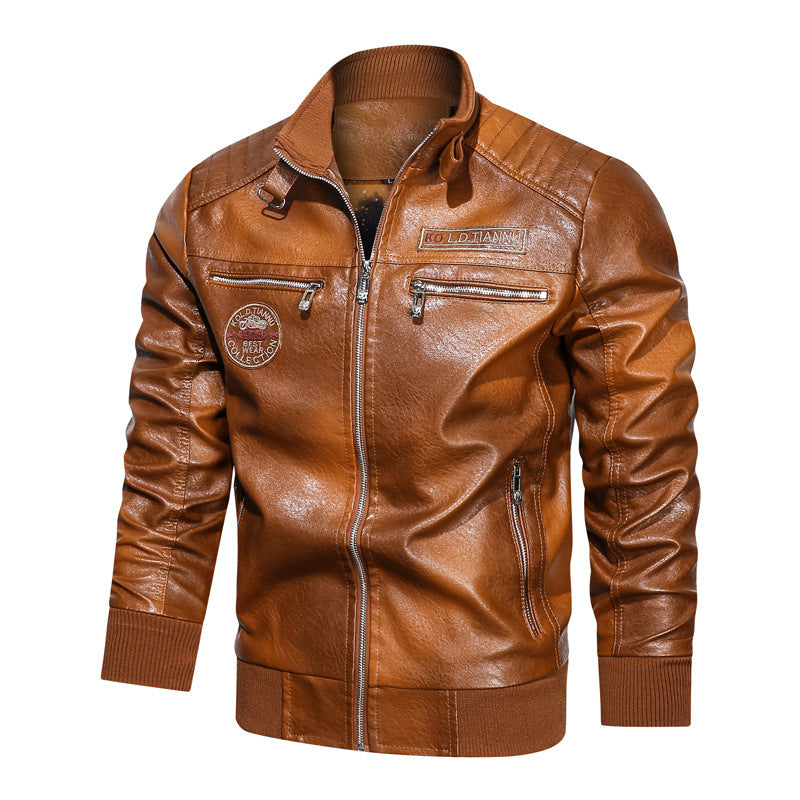 Herren Kunstleder‑Pilotenblouson im Aviator‑Look mit gesteppter Schulterpartie und Reißverschluss‑Taschen Drune