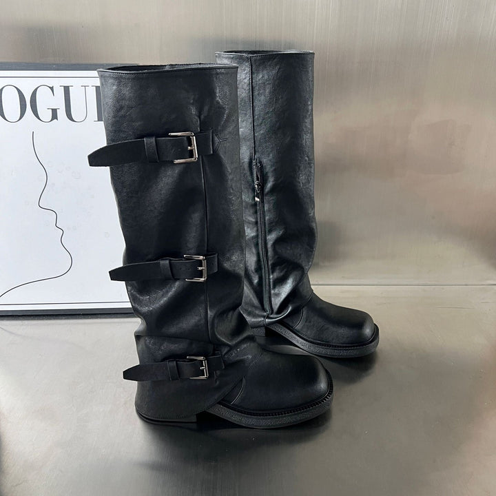 Damen modische Stiefel mit verstellbaren Riemen und robustem Profil Drune