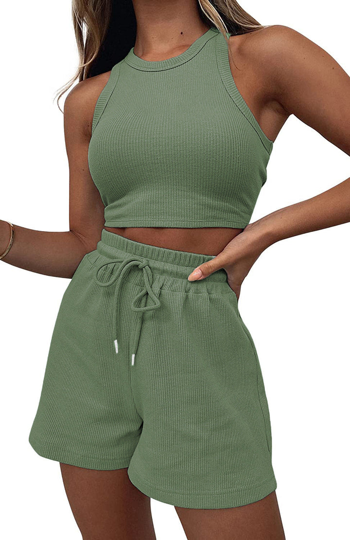Damen Sportliches Set aus ärmellosem Oberteil und kurzen Hosen Drune