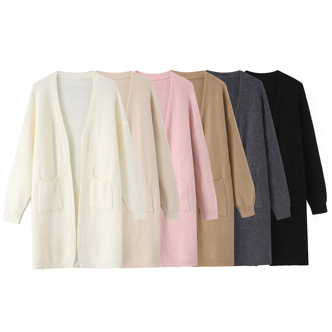 Damen Longline Strickcardigan mit aufgesetzten Taschen Drune