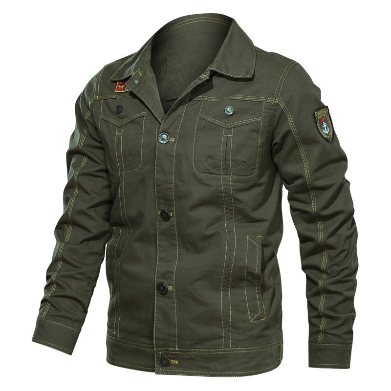Herren Canvas Overshirt mit militärischer Optik Kontraststeppungen und Brustklappen Drune