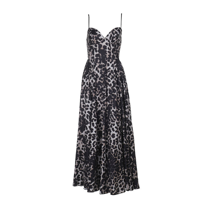 Damen Maxikleid mit tiefem V-Ausschnitt und elegantem Leopardenmuster Drune