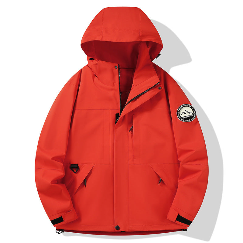 Damen wasserdichte Hardshell-Outdoorjacke mit Kapuze und Multifunktionstaschen Drune