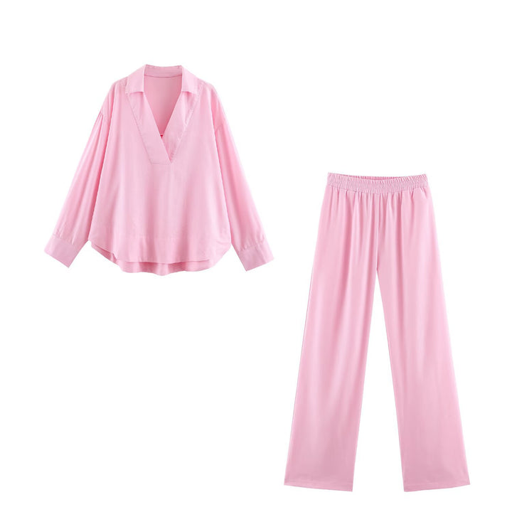 Damen Oversize Leinen-Mix Bluse mit tiefem V-Ausschnitt und Hemdkragen Drune