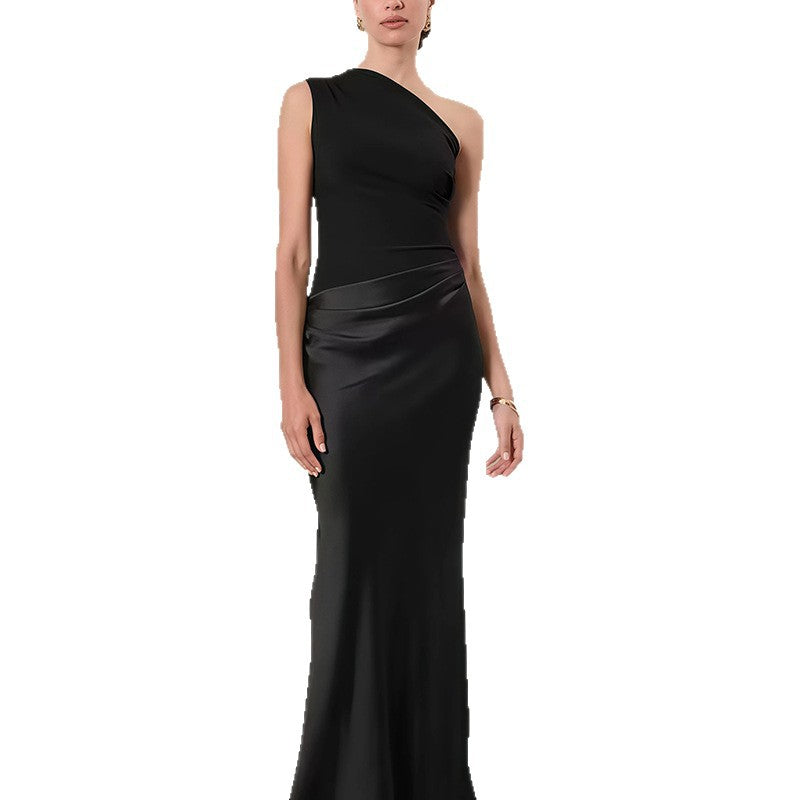 Damen Elegantes Asymmetrisches Abendkleid mit schimmerndem Satin Drune