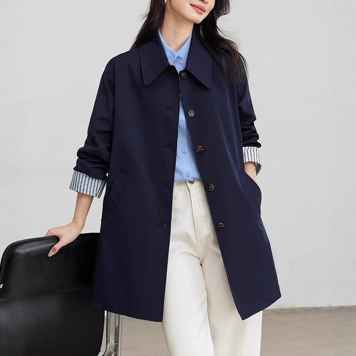 Damen Modische Übergangsjacke mit breitem Kragen und Knopfdetails Drune
