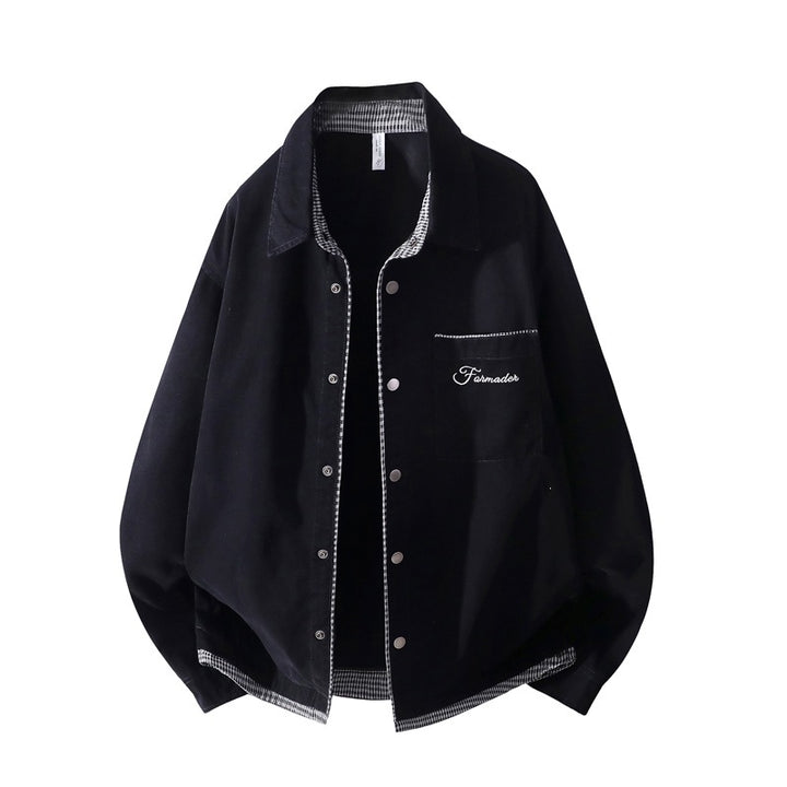 Unisex Oversize-Hemdjacke mit kontrastierter Karo-Innenverarbeitung & Brusttasche Drune