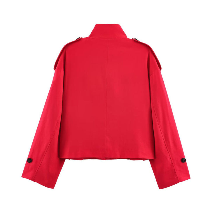 Damen Kurz geschnittene Utility‑Jacke mit Stehkragen, Schulterklappen und Pattentaschen Drune