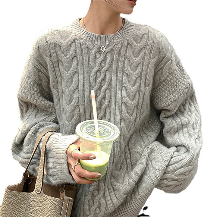 Damen Grobstrickpullover mit Zopfmuster und weitem Schnitt Drune