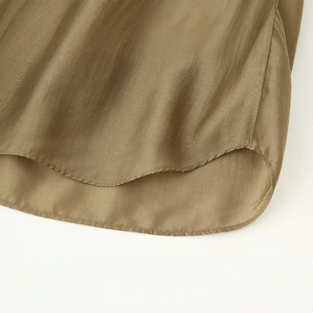 Damen Locker geschnittene Tunika-Hemdbluse mit halboffenem V-Ausschnitt und breiten Manschetten Drune