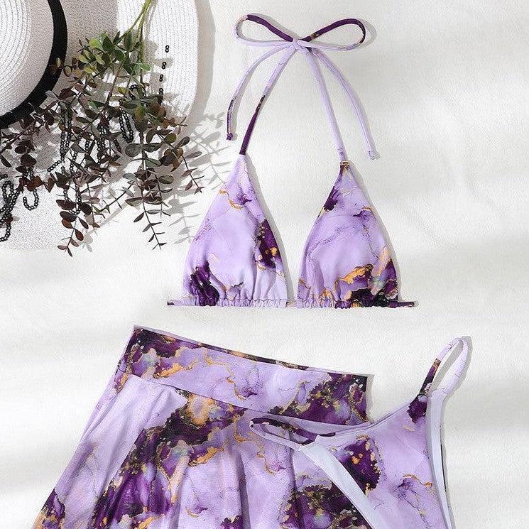 Damen Bikini-Set mit kreativem Wickeldesign und floralem Rock Drune