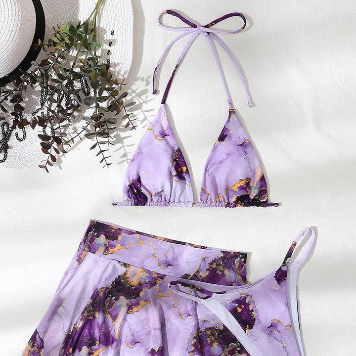Damen Bikini-Set mit kreativem Wickeldesign und floralem Rock Drune