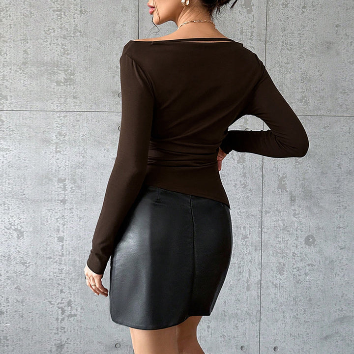 Damen asymmetrisches Langarm-Top mit Wasserfallausschnitt und feinem Schulterband Drune