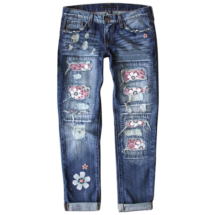 Damen nan verwaschene schmale Jeans mit Leopardenpatches und Glitzerbesatz Drune