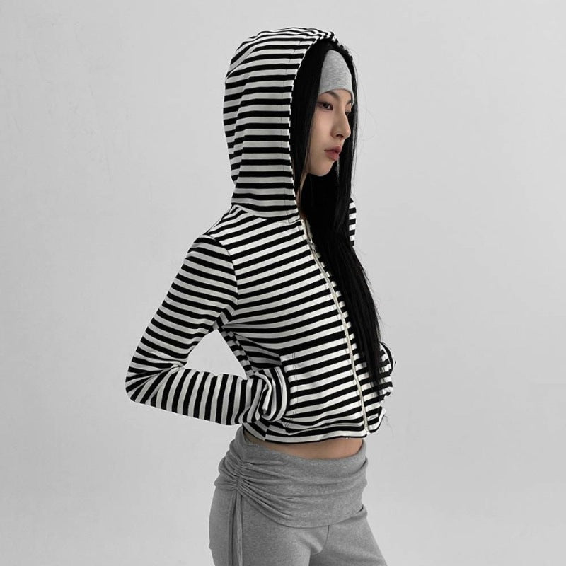Damen luftige cropped Sweatjacke mit Reißverschluss Drune