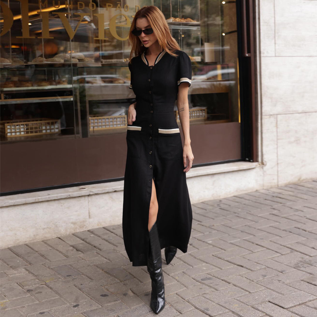 Damen Maxikleid mit eleganter Knopfleiste und seitlichem Schlitz Drune