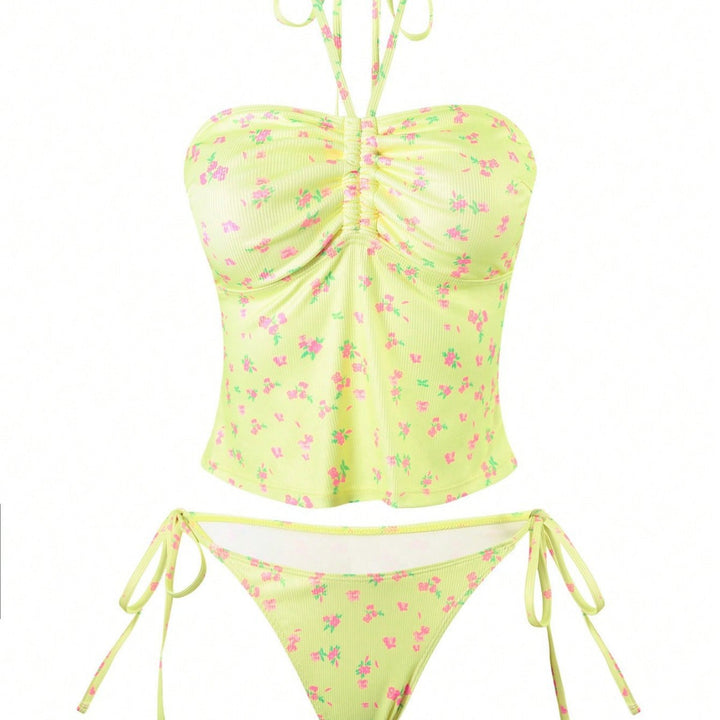 Damen Bandeau-Bikini mit floralem Design und verstellbaren Trägern Drune