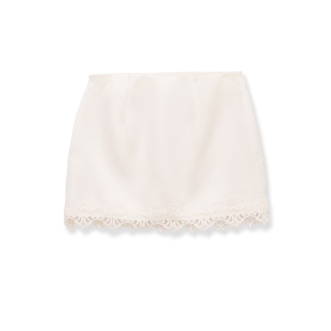 Damen eleganter Rock mit Spitzenbesatz und strukturiertem Gewebe Drune