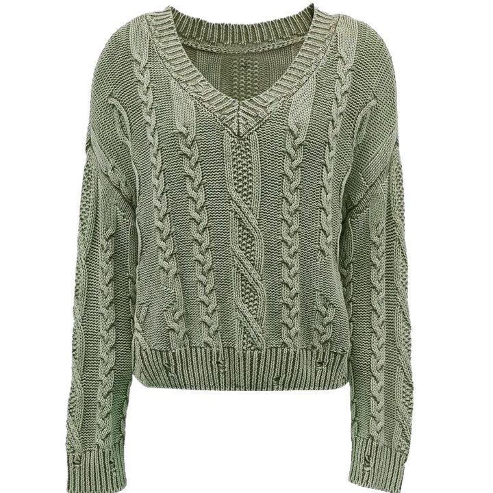 Damen kuscheliger Grobstrickpullover mit V-Ausschnitt und Zopfdesign Drune