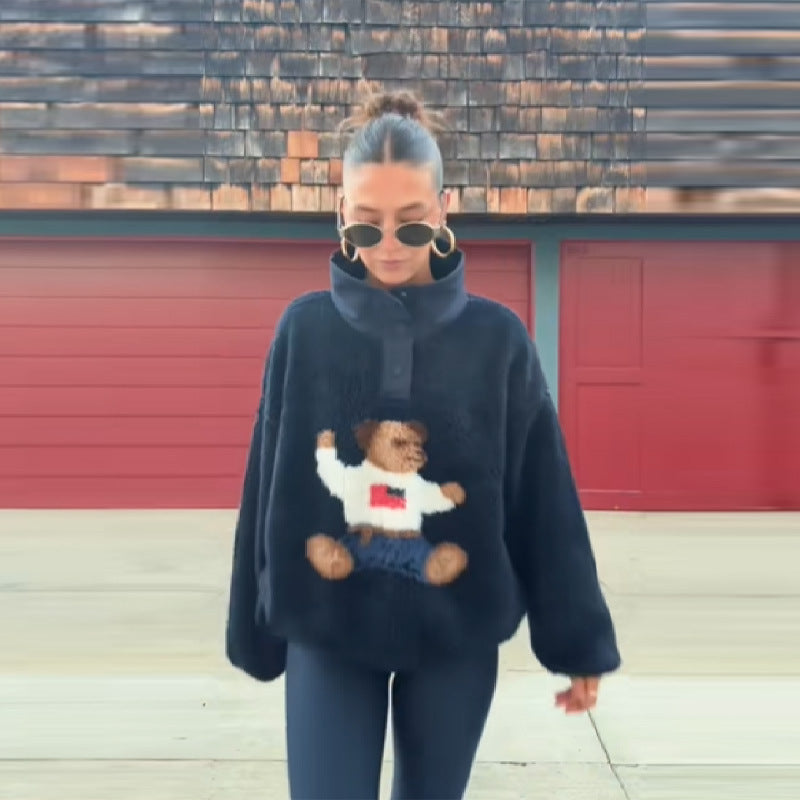 Damen Flauschiger Pullover mit einzigartigem Tiermotiv Drune