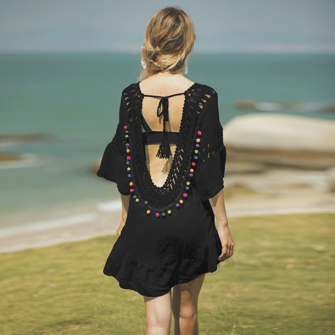 Damen Freizeitkleid mit raffinierten Lochmustern und voluminösen Ärmeln Drune