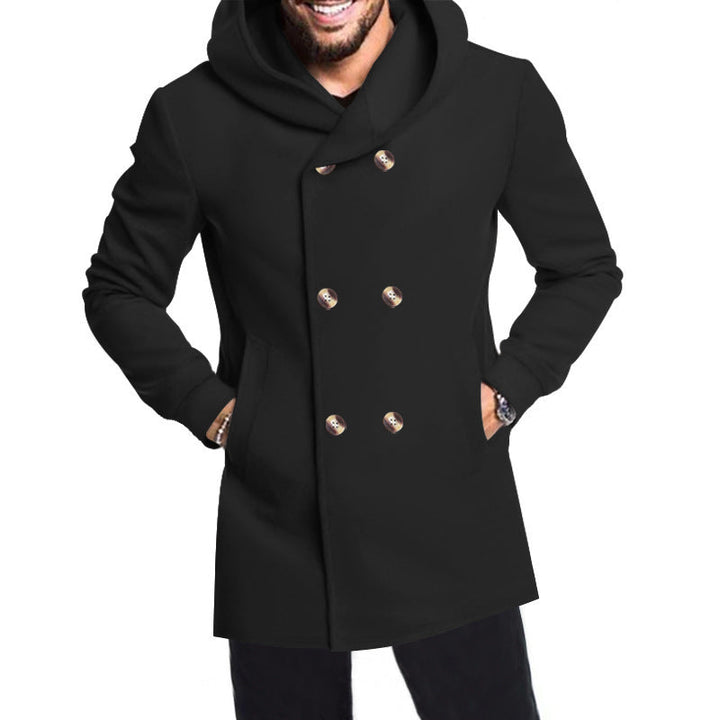 Herren Modische Doppelreihige Jacke mit Kapuze Drune