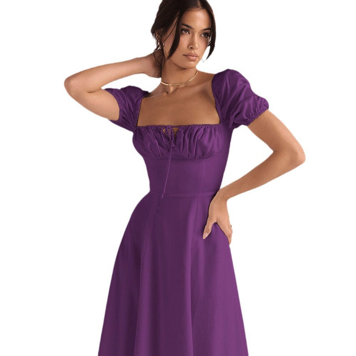 Damen Midi-Kleid mit gerafftem Oberkörper und ausgestelltem Rock Drune