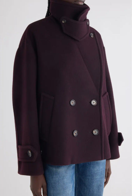 Damen Kurz geschnittener Oversize Peacoat aus Wollmix mit breitem Revers Drune