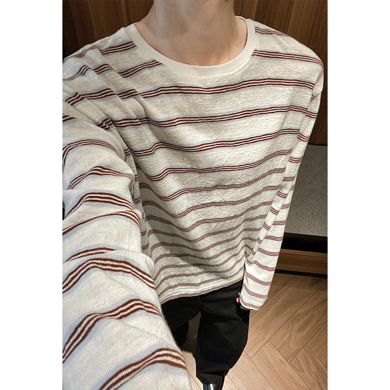 Herren Lässiges Langarmshirt mit Streifenmuster Drune
