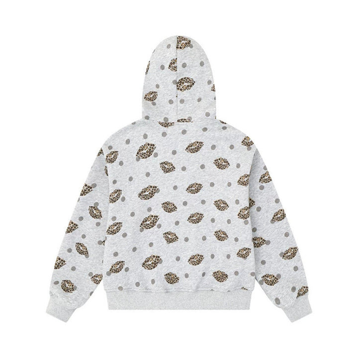 Damen Reißverschluss-Hoodie im Casual-Look mit Lippen‑Motiv und Punktmuster Drune