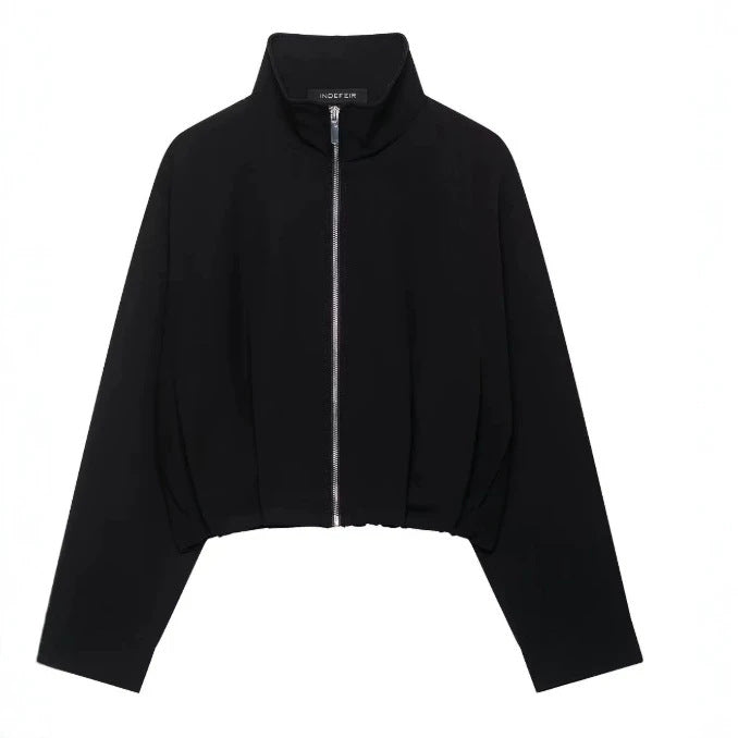Damen Taillenkurze Zip‑Jacke mit Stehkragen und ballonförmigen Ärmeln Drune