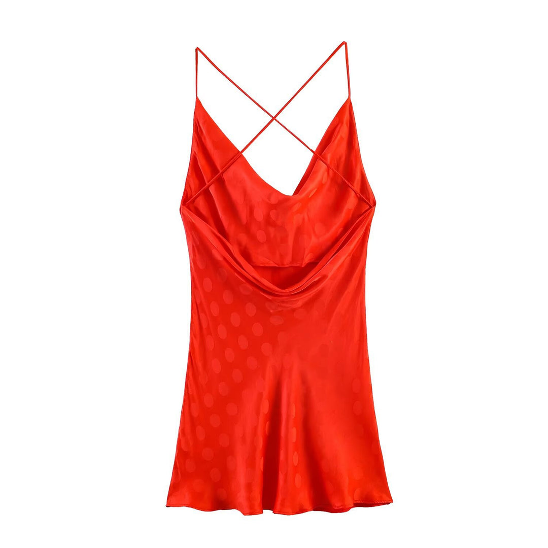 Damen Spaghettiträgerkleid mit elegantem Faltenwurf und zartem Polka-Dot-Muster Drune