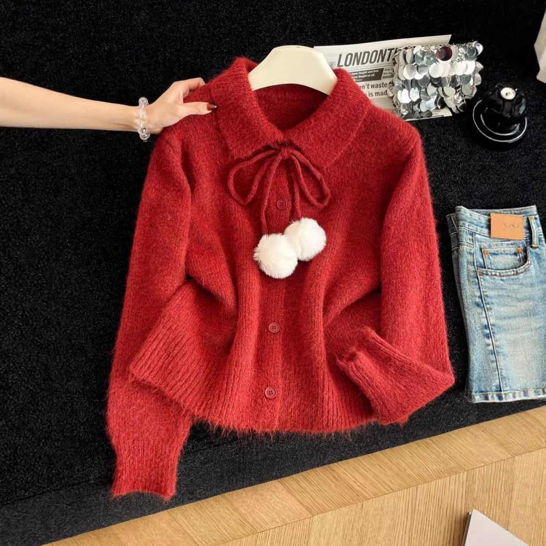 Damen verspielte Strickjacke mit großem Kragen Drune