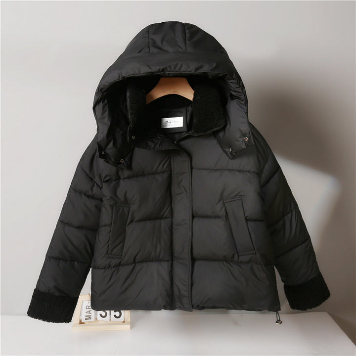 Damen nan kurze wattierte Jacke mit hochschließendem Teddykragen, Fleece-Innenfutter und verstellbarem Saum Drune