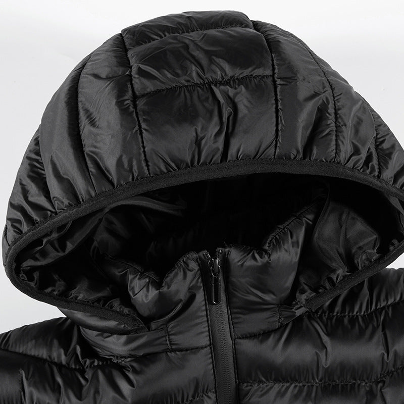 Herren Ultraleichte gesteppte Daunenjacke mit Kapuze, windabweisender Außenhaut und Packfunktion Drune