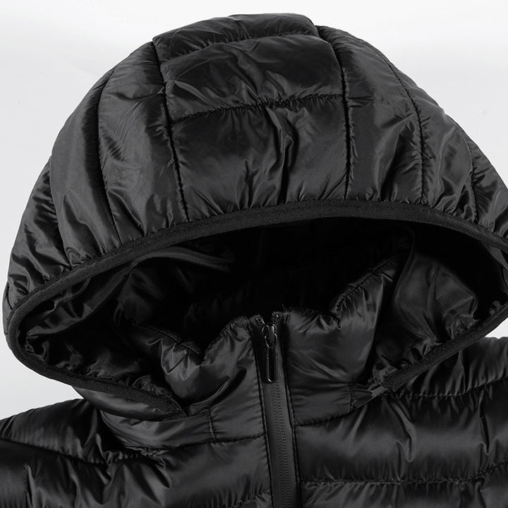 Herren Ultraleichte gesteppte Daunenjacke mit Kapuze, windabweisender Außenhaut und Packfunktion Drune