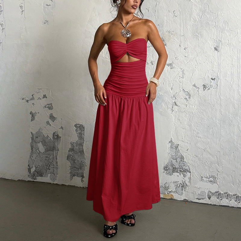 Damen Maxikleid mit gerafftem Oberteil und verspieltem Rock Drune