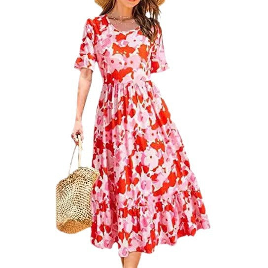 Damen Midikleid mit floralem Design und Volantabschluss Drune