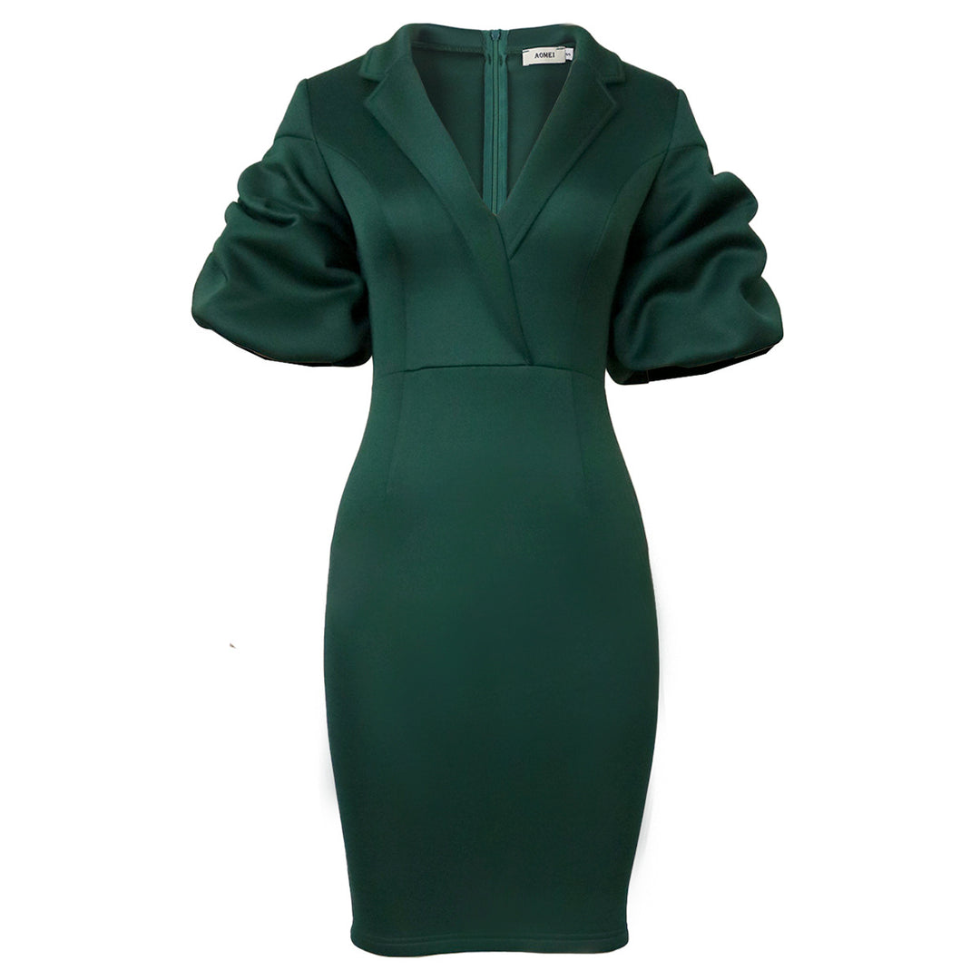 Damen Figurbetontes Kleid mit voluminösen Puffärmeln und elegantem Detail Drune