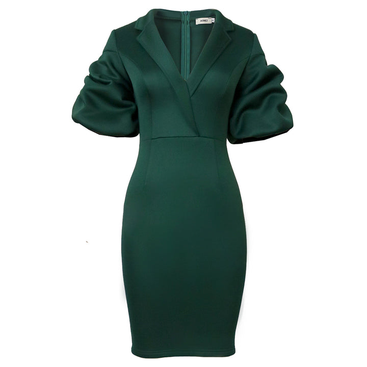 Damen Figurbetontes Kleid mit voluminösen Puffärmeln und elegantem Detail Drune
