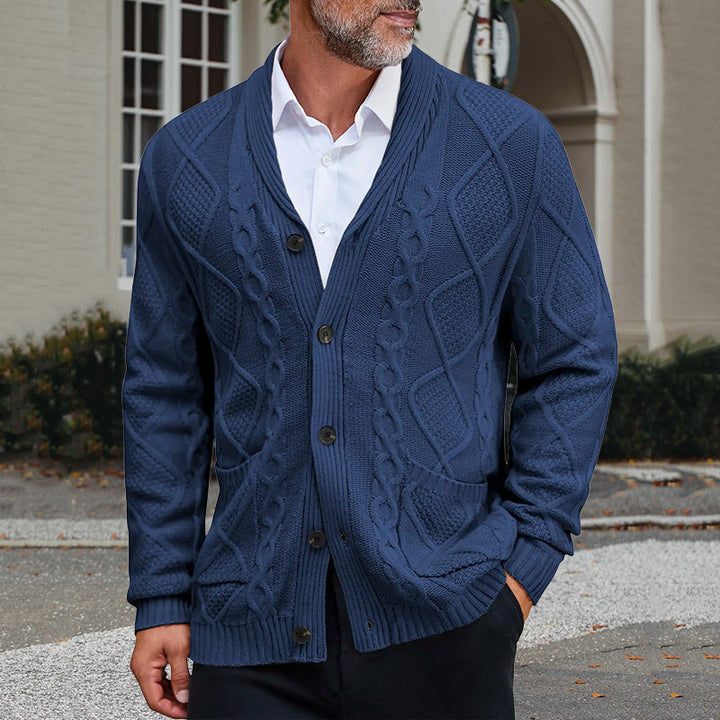 Herren modischer Strickcardigan mit strukturierter Oberfläche und praktischen Taschen Drune