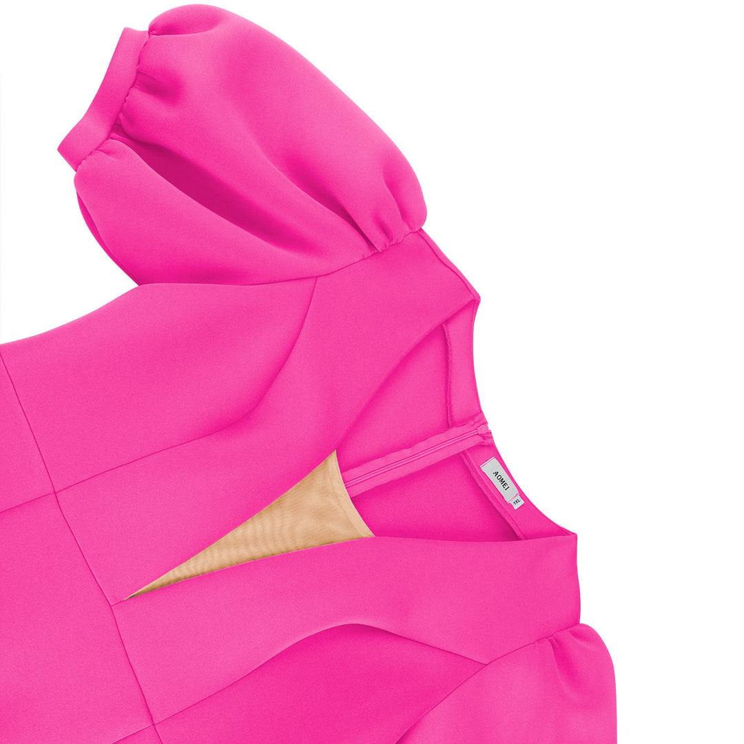 Damen figurbetontes Kleid mit voluminösen Puffärmeln und Rüschenabschluss Drune