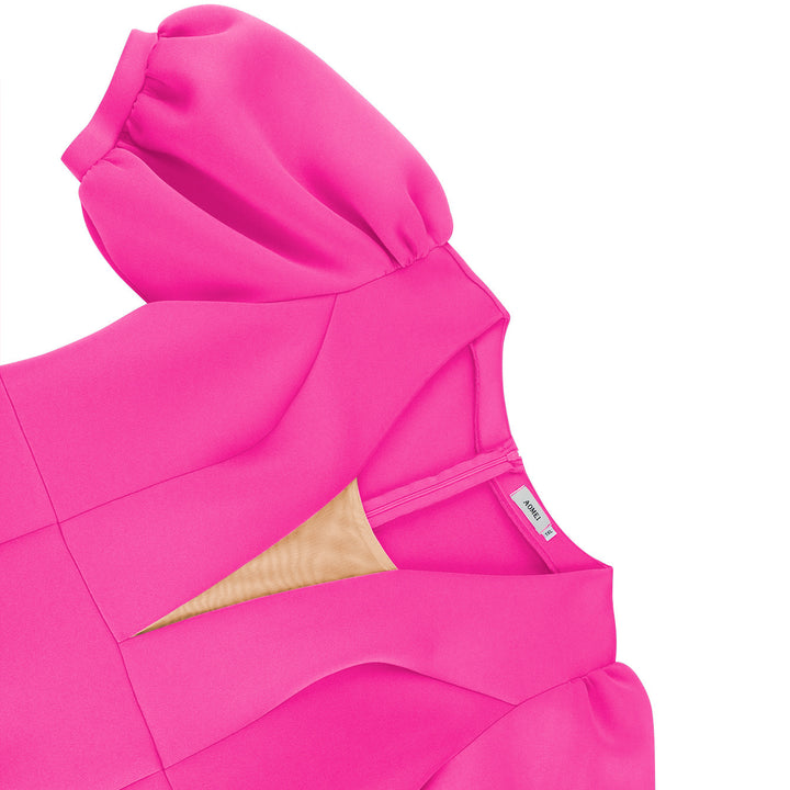 Damen figurbetontes Kleid mit voluminösen Puffärmeln und Rüschenabschluss Drune