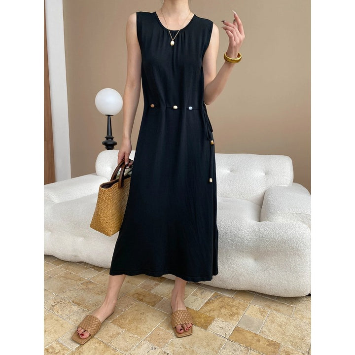 Damen elegantes Maxikleid mit seitlichen Knopfdetails Drune