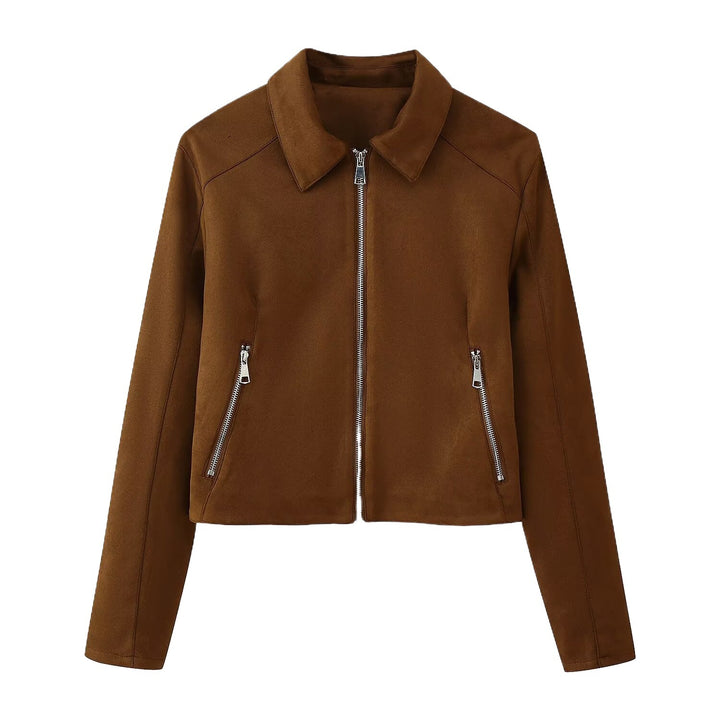 Damen trendige Bikerjacke mit zwei praktischen Reißverschlusstaschen und elegantem Kragen Drune