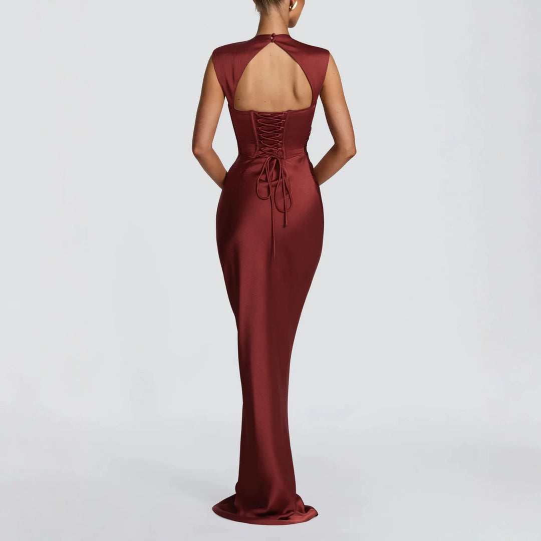 Damen Elegantes Maxikleid mit asymmetrischem Ausschnitt und raffinierten Drapierungen Drune