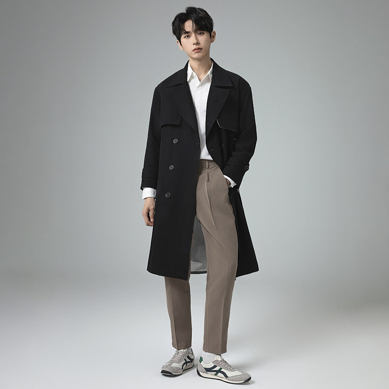 Herren Oversized Doppelreihiger Wollmix-Trenchcoat mit Schalkragen und Überschlagblende Drune